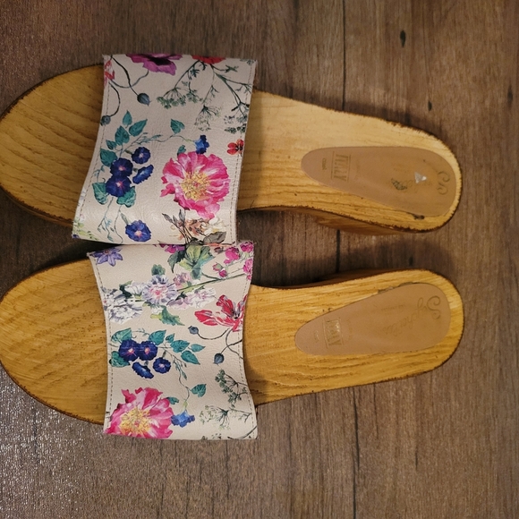 Seychelles Floral Wooden Sole Sandals Marine Layer Size 8.5 - Picture 2 of 7